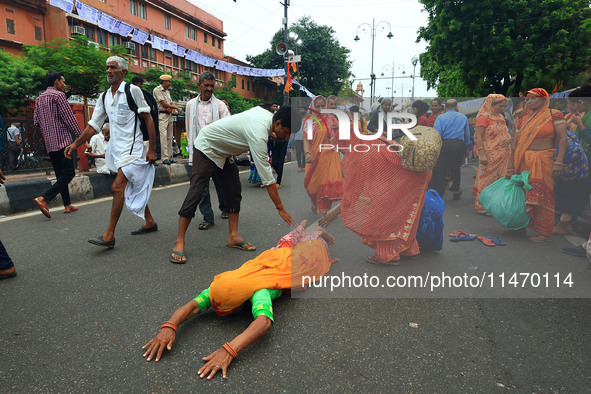 Hindu devotees are performing rituals as they take part in the annual religious 'Lakhi Pad Yatra' for the 'darshan' of Lord Kalyan, at Diggi...