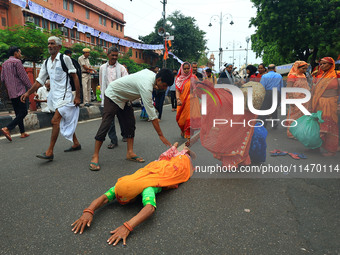 Hindu devotees are performing rituals as they take part in the annual religious 'Lakhi Pad Yatra' for the 'darshan' of Lord Kalyan, at Diggi...