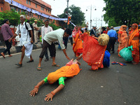 Hindu devotees are performing rituals as they take part in the annual religious 'Lakhi Pad Yatra' for the 'darshan' of Lord Kalyan, at Diggi...