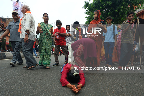 Hindu devotees are taking part in the annual religious 'Lakhi Pad Yatra' for the 'darshan' of Lord Kalyan, at Diggi Kalyan Ji temple in Jaip...