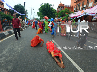 Hindu devotees are performing rituals as they take part in the annual religious 'Lakhi Pad Yatra' for the 'darshan' of Lord Kalyan, at Diggi...