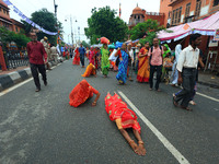 Hindu devotees are performing rituals as they take part in the annual religious 'Lakhi Pad Yatra' for the 'darshan' of Lord Kalyan, at Diggi...