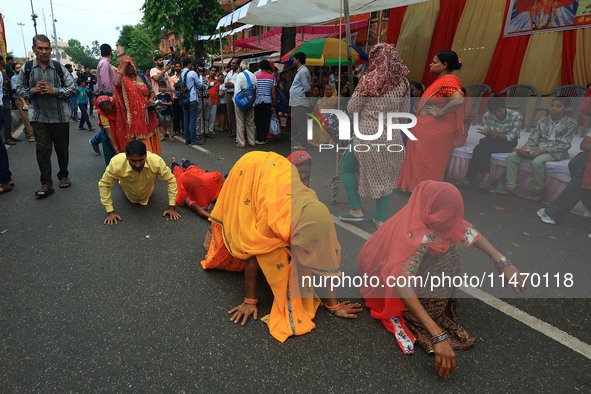 Hindu devotees are performing rituals as they take part in the annual religious 'Lakhi Pad Yatra' for the 'darshan' of Lord Kalyan, at Diggi...