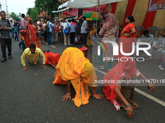 Hindu devotees are performing rituals as they take part in the annual religious 'Lakhi Pad Yatra' for the 'darshan' of Lord Kalyan, at Diggi...