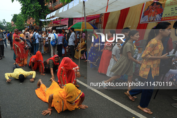 Hindu devotees are performing rituals as they take part in the annual religious 'Lakhi Pad Yatra' for the 'darshan' of Lord Kalyan, at Diggi...