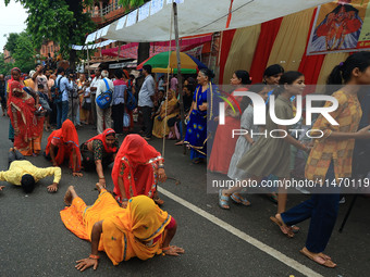 Hindu devotees are performing rituals as they take part in the annual religious 'Lakhi Pad Yatra' for the 'darshan' of Lord Kalyan, at Diggi...