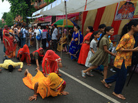 Hindu devotees are performing rituals as they take part in the annual religious 'Lakhi Pad Yatra' for the 'darshan' of Lord Kalyan, at Diggi...