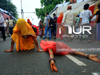 Hindu devotees are performing rituals as they take part in the annual religious 'Lakhi Pad Yatra' for the 'darshan' of Lord Kalyan, at Diggi...