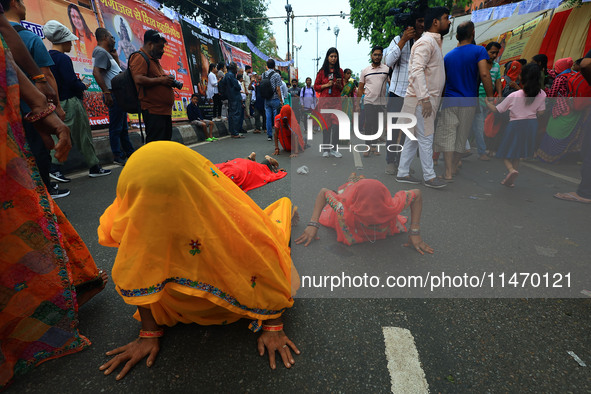 Hindu devotees are performing rituals as they take part in the annual religious 'Lakhi Pad Yatra' for the 'darshan' of Lord Kalyan, at Diggi...