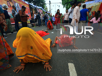 Hindu devotees are performing rituals as they take part in the annual religious 'Lakhi Pad Yatra' for the 'darshan' of Lord Kalyan, at Diggi...