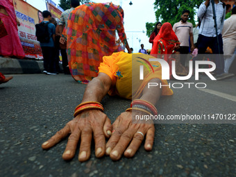 Hindu devotees are performing rituals as they take part in the annual religious 'Lakhi Pad Yatra' for the 'darshan' of Lord Kalyan, at Diggi...