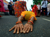 Hindu devotees are performing rituals as they take part in the annual religious 'Lakhi Pad Yatra' for the 'darshan' of Lord Kalyan, at Diggi...