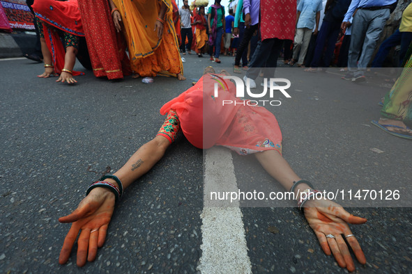 Hindu devotees are taking part in the annual religious 'Lakhi Pad Yatra' for the 'darshan' of Lord Kalyan, at Diggi Kalyan Ji temple in Jaip...