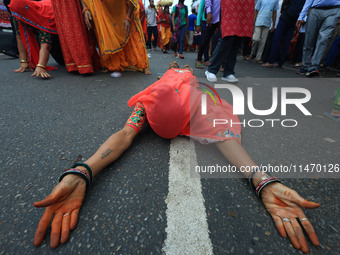 Hindu devotees are taking part in the annual religious 'Lakhi Pad Yatra' for the 'darshan' of Lord Kalyan, at Diggi Kalyan Ji temple in Jaip...