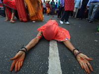 Hindu devotees are taking part in the annual religious 'Lakhi Pad Yatra' for the 'darshan' of Lord Kalyan, at Diggi Kalyan Ji temple in Jaip...