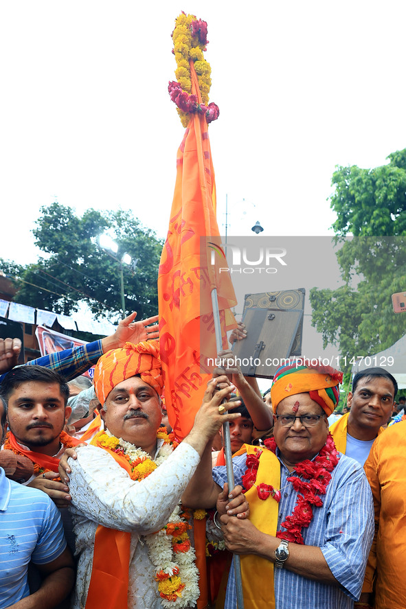 BJP senior leader Kalicharan Saraf is taking part in the annual religious 'Lakhi Pad Yatra' for the 'darshan' of Lord Kalyan, at Diggi Kalya...