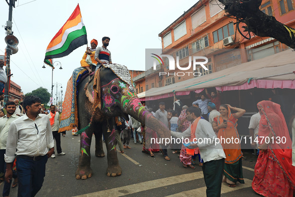 Hindu devotees are taking part in the annual religious 'Lakhi Pad Yatra' for the 'darshan' of Lord Kalyan, at Diggi Kalyan Ji temple in Jaip...