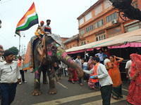 Hindu devotees are taking part in the annual religious 'Lakhi Pad Yatra' for the 'darshan' of Lord Kalyan, at Diggi Kalyan Ji temple in Jaip...