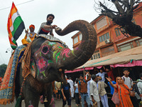 Hindu devotees are taking part in the annual religious 'Lakhi Pad Yatra' for the 'darshan' of Lord Kalyan, at Diggi Kalyan Ji temple in Jaip...