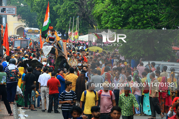 Hindu devotees are taking part in the annual religious 'Lakhi Pad Yatra' for the 'darshan' of Lord Kalyan, at Diggi Kalyan Ji temple in Jaip...