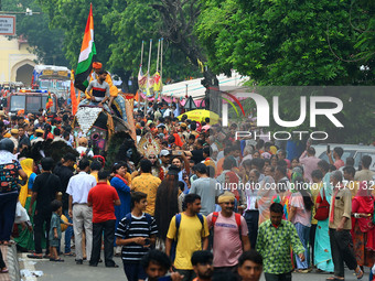 Hindu devotees are taking part in the annual religious 'Lakhi Pad Yatra' for the 'darshan' of Lord Kalyan, at Diggi Kalyan Ji temple in Jaip...