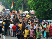 Hindu devotees are taking part in the annual religious 'Lakhi Pad Yatra' for the 'darshan' of Lord Kalyan, at Diggi Kalyan Ji temple in Jaip...