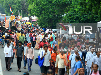 Hindu devotees are taking part in the annual religious 'Lakhi Pad Yatra' for the 'darshan' of Lord Kalyan, at Diggi Kalyan Ji temple in Jaip...