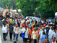 Hindu devotees are taking part in the annual religious 'Lakhi Pad Yatra' for the 'darshan' of Lord Kalyan, at Diggi Kalyan Ji temple in Jaip...