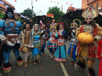 Artists are participating in the annual religious 'Lakhi Pad Yatra' for the 'darshan' of Lord Kalyan at Diggi Kalyan Ji temple in Jaipur, Ra...