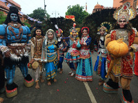 Artists are participating in the annual religious 'Lakhi Pad Yatra' for the 'darshan' of Lord Kalyan at Diggi Kalyan Ji temple in Jaipur, Ra...