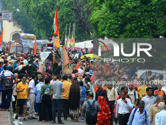 Hindu devotees are taking part in the annual religious 'Lakhi Pad Yatra' for the 'darshan' of Lord Kalyan, at Diggi Kalyan Ji temple in Jaip...