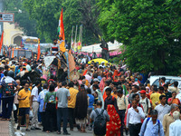 Hindu devotees are taking part in the annual religious 'Lakhi Pad Yatra' for the 'darshan' of Lord Kalyan, at Diggi Kalyan Ji temple in Jaip...