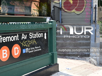 Blood is on the sidewalk and steps outside of the Tremont Av station. Two men are being slashed outside of the Tremont Avenue subway station...