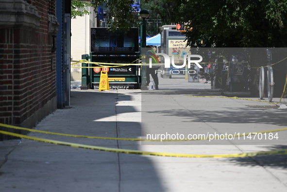 Blood is on the sidewalk outside of the Tremont Av station. Two men are being slashed outside of the Tremont Avenue subway station in Bronx,...