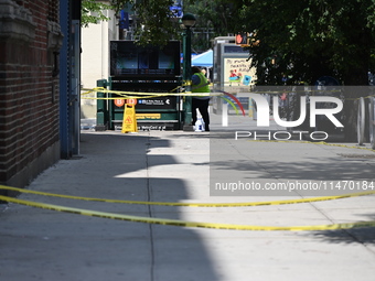 Blood is on the sidewalk outside of the Tremont Av station. Two men are being slashed outside of the Tremont Avenue subway station in Bronx,...