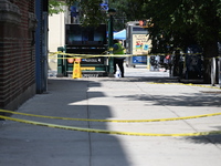 Blood is on the sidewalk outside of the Tremont Av station. Two men are being slashed outside of the Tremont Avenue subway station in Bronx,...