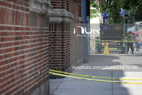 Blood is on the sidewalk outside of the Tremont Av station. Two men are being slashed outside of the Tremont Avenue subway station in Bronx,...