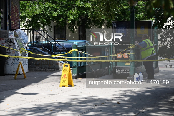 Blood is on the sidewalk outside of the Tremont Av station. Two men are being slashed outside of the Tremont Avenue subway station in Bronx,...