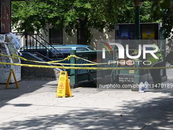 Blood is on the sidewalk outside of the Tremont Av station. Two men are being slashed outside of the Tremont Avenue subway station in Bronx,...