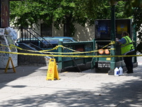 Blood is on the sidewalk outside of the Tremont Av station. Two men are being slashed outside of the Tremont Avenue subway station in Bronx,...