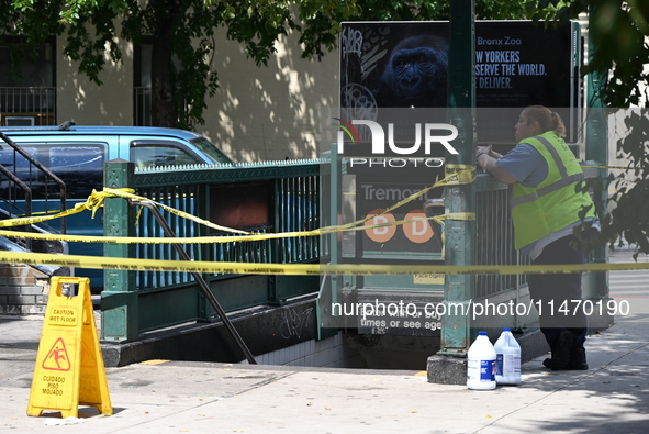 Blood is on the sidewalk outside of the Tremont Av station. Two men are being slashed outside of the Tremont Avenue subway station in Bronx,...