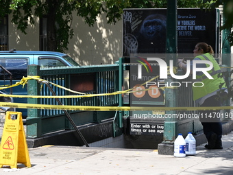 Blood is on the sidewalk outside of the Tremont Av station. Two men are being slashed outside of the Tremont Avenue subway station in Bronx,...