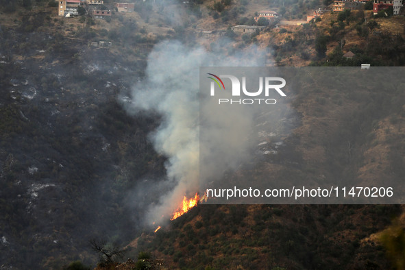 A forest fire is burning near the village of Larbaa Nath Reten, Tizi Ouzou, in the mountainous region of Kabyle, Algeria, on August 11, 2024...