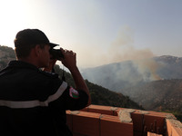 A forest fire is burning near the village of Larbaa Nath Reten, Tizi Ouzou, in the mountainous region of Kabyle, Algeria, on August 11, 2024...