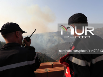 A forest fire is burning near the village of Larbaa Nath Reten, Tizi Ouzou, in the mountainous region of Kabyle, Algeria, on August 11, 2024...