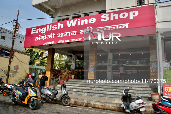 A wine shop is just outside the town of Haldwani, Uttarakhand, India, on April 23, 2024. 