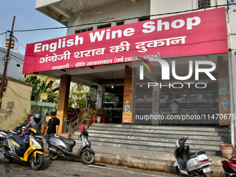 A wine shop is just outside the town of Haldwani, Uttarakhand, India, on April 23, 2024. (