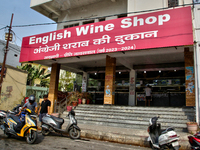 A wine shop is just outside the town of Haldwani, Uttarakhand, India, on April 23, 2024. (