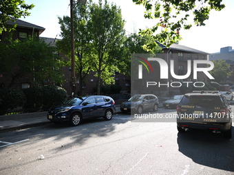 Police are present at the crime scene. A 33-year-old male is being killed in a shooting in Passaic, New Jersey, United States, on August 11,...