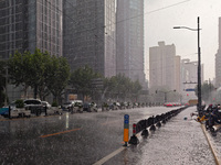 Heavy rainfall is occurring in Shanghai, China, on August 12, 2024. (